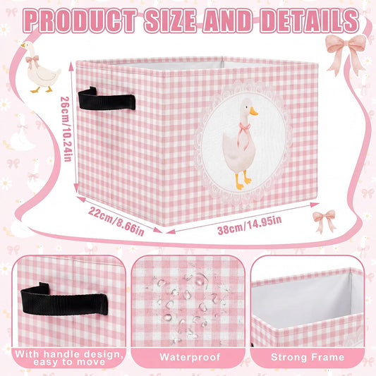CHENGU 6 Pack Pink Silly Goose Storage Bin Cute Collapsible Storage Basket for Girl Large Foldable Laundry Box with Handle Decorative Clothing Basket for Girl Nursery Bedroom Home Baby Shower Birthday