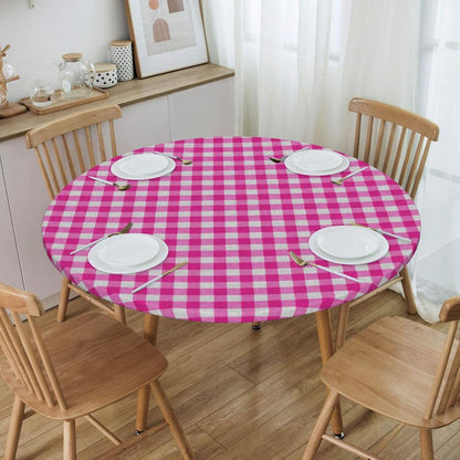 Preppy Pink and White Check Pattern Square Round Tablecloth Fitted Table Cover Washable Tablecloths for Kitchen Dining Party 40-44 Inch