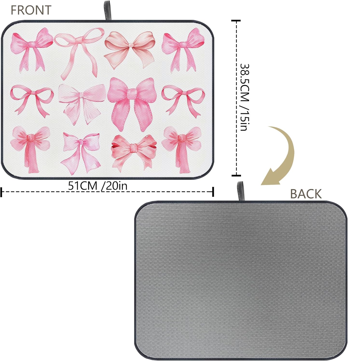 Pink Bow Dish Drying Mat,Coquette Pink Bow Absorbent Dish Drying Mat，Kitchen Accessories For Countertop，Dish Drainer Mat For Kitchen Counter，20 X 15inch