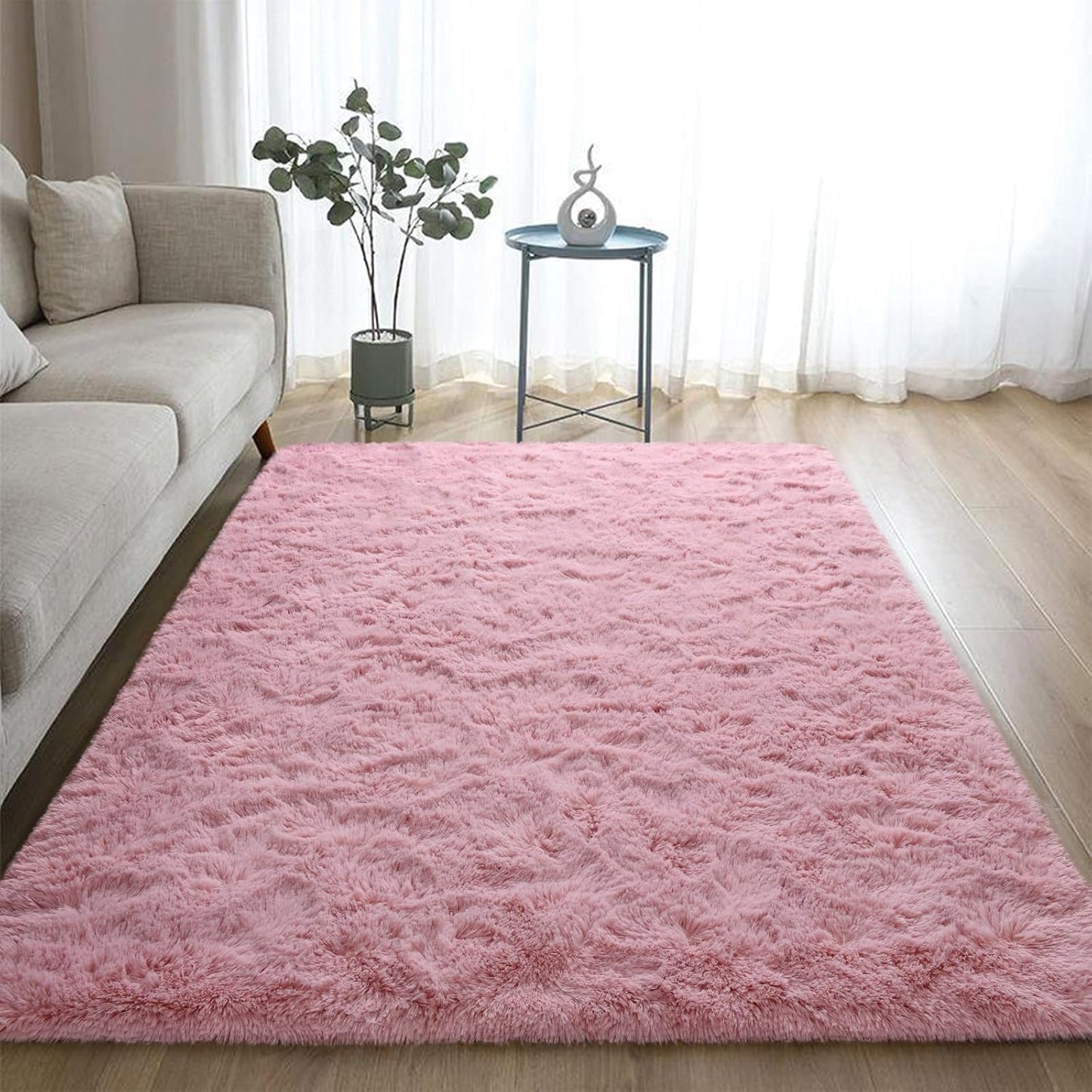 DweIke Fluffy Blush Pink Rugs for Bedroom Living Room, 3x5 Feet Soft Plush Shaggy Rose Coral Pinkish Girls Kids Rug, Non-Slip and Machine Washable Carpet for Dorm Nursery Classroom Decor