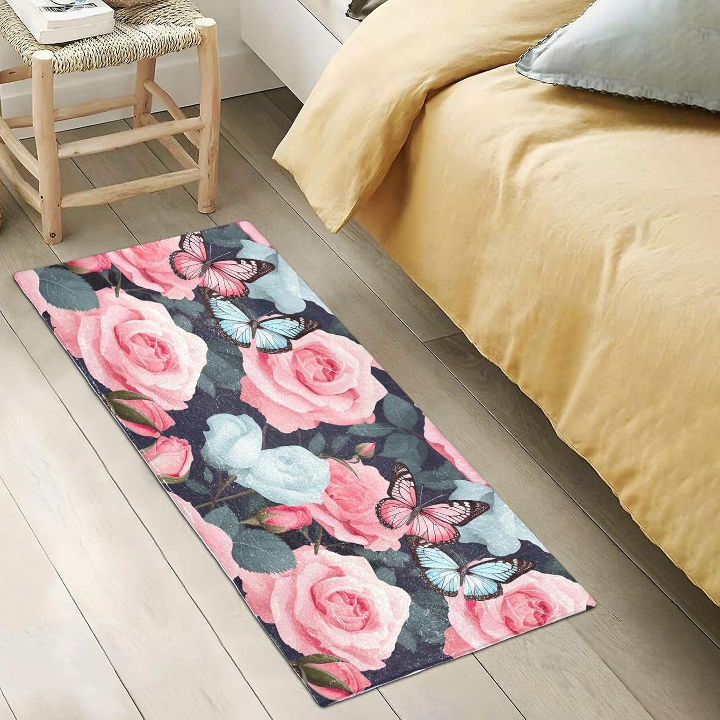 J JOYSAY Pink Rose Bathroom Rug Mat Ultra Soft Absorbent Bath Rug Carpet Non Slip Quick Dry Bath Mats for Kitchen Bedroom Living Room Bathroom Shower 39x20 inch