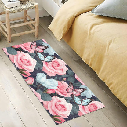 J JOYSAY Pink Rose Bathroom Rug Mat Ultra Soft Absorbent Bath Rug Carpet Non Slip Quick Dry Bath Mats for Kitchen Bedroom Living Room Bathroom Shower 39x20 inch