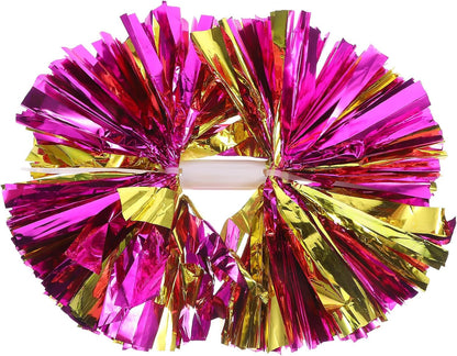 NOLITOY 2pcs Cheer Pom Poms for Sports Reusable Handheld Cheerleading Props Lightweight 100g Metallic Pink Gold Suitable for Dance and Cheering Squad