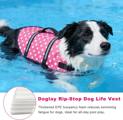 Doglay Dog Life Jacket with Rescue Handle, Dog Life Vest for Swimming Boating, Adjustable Reflective Puppy Swim Vest with Superior Buoyancy for Small Medium Large Dogs