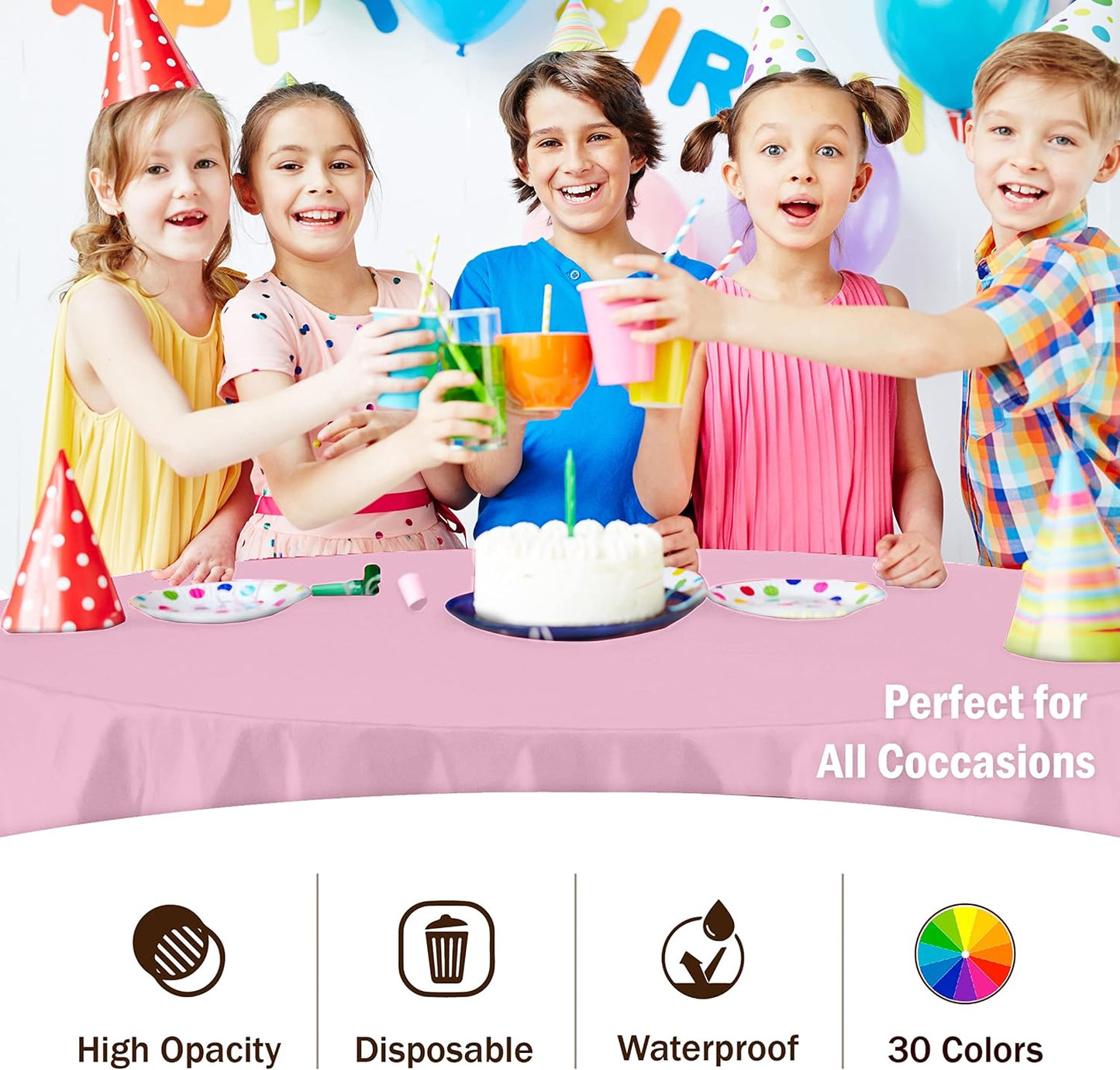 Exquisite Party Solids Pink Round Plastic Tablecloth - 84 Inch, 4 Pack