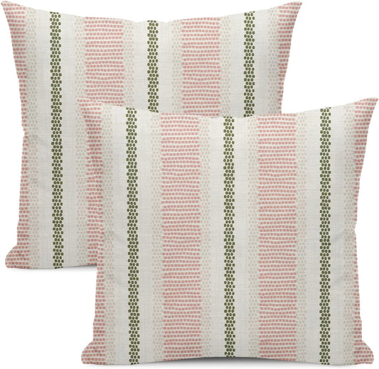 Pink Sage Green Pillow Covers 20x20 Inch 2 Pcs Boho Preppy Polka Dots Striped Decor Throw Pillows Modern Geometric Outdoor Farmhouse Decoration Pillowcase Linen Cushion Cover for Couch Sofa