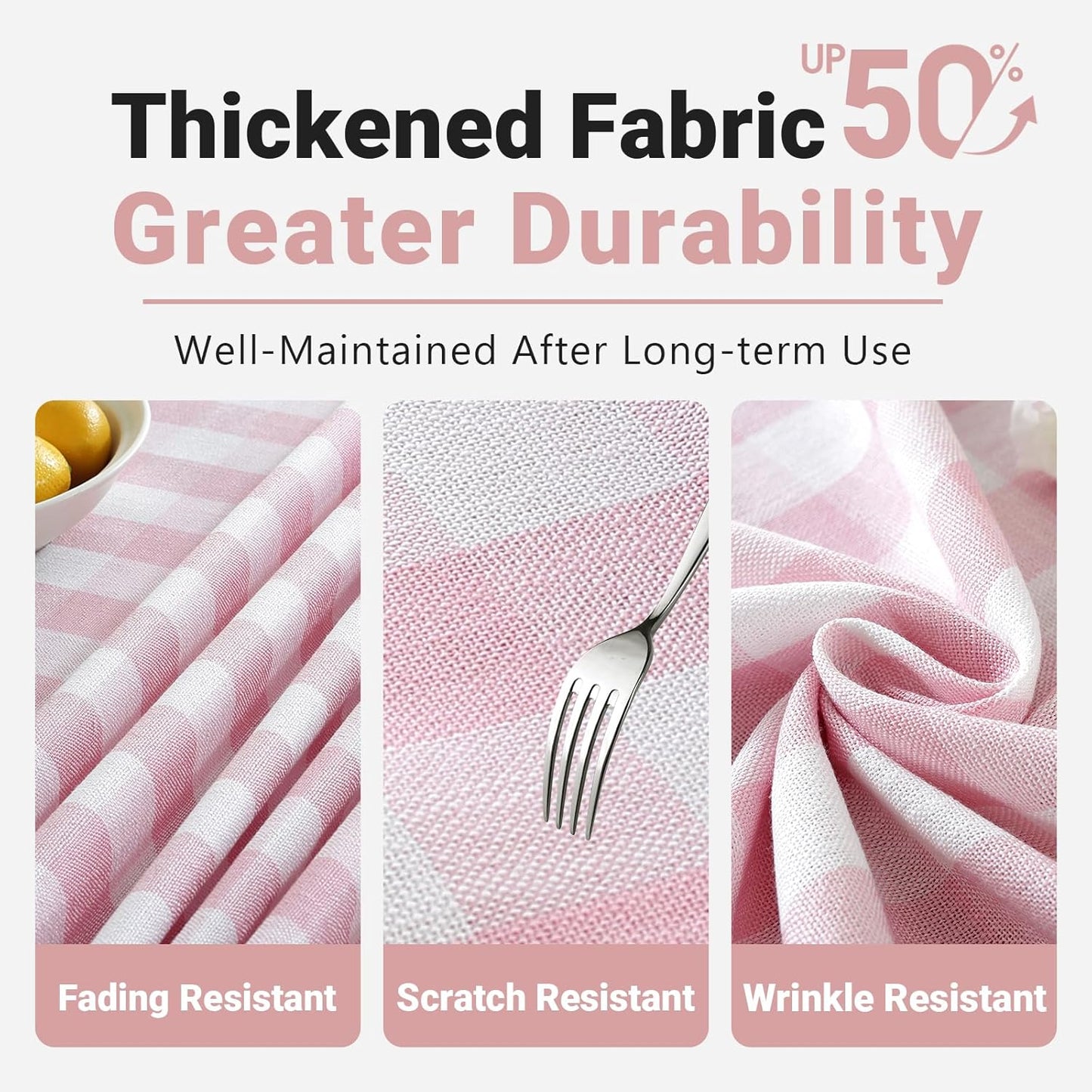 Laolitou Spring Pink Checkered 60" Round Tablecloth (Fits 30-48" Table) Washable Buffalo Plaid Table Cloth with Tassel Cotton Linen Gingham Table Cover for Baby Shower, Pink, Round