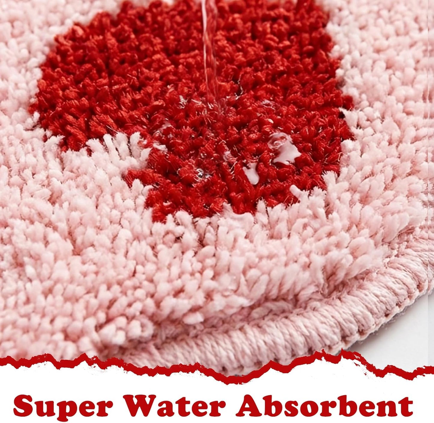 Whaline Valentine' s Day Rug Mat Bathmat 32 x 20 Inch Red Heart Scalloped Pink Absorbent Bathroom Rug for Wedding Anniversary Home Kitchen Living Room Decoration