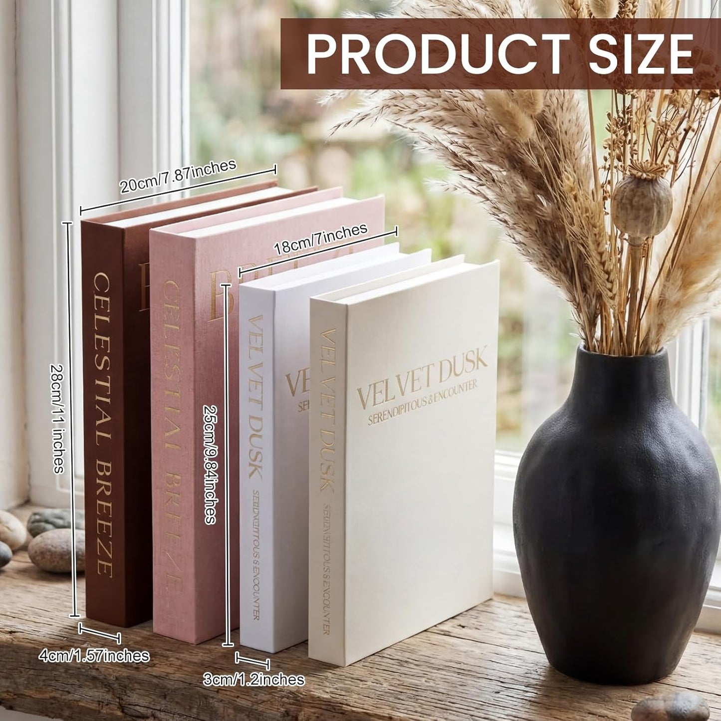Novabright Decorative Books Set of 4, Faux Books Storage Box Fake Decorative Book for Home Coffee Table Photo Storage Mantel Shelf Bookshelf decor (Cherry Blossom Pink, Beige, Brown, White)