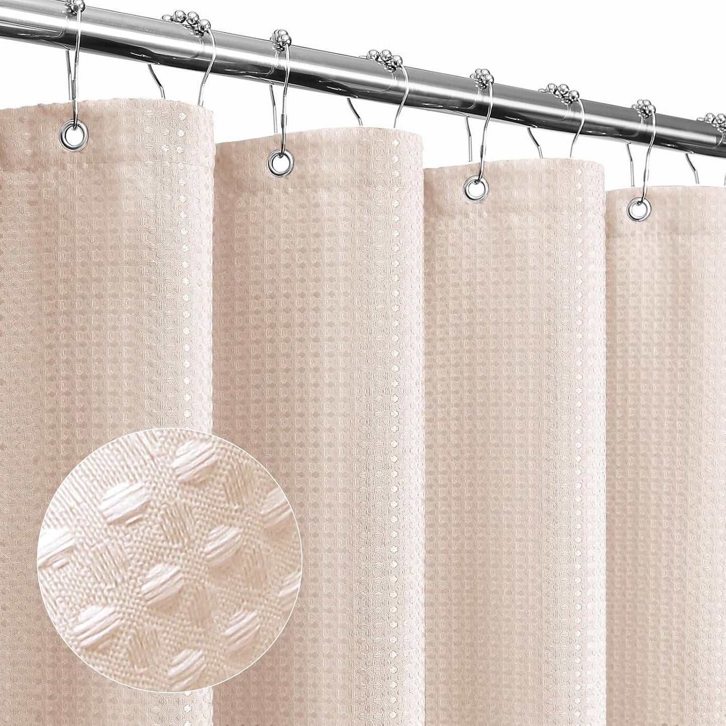 Gibelle Blush Pink Shower Curtain, Waffle Weave Textured Fabric Shower Curtain for Bathroom - Soft Cloth & Hotel Spa Luxury, Water Repellent, Machine Washable, 72X72, Blush Pink