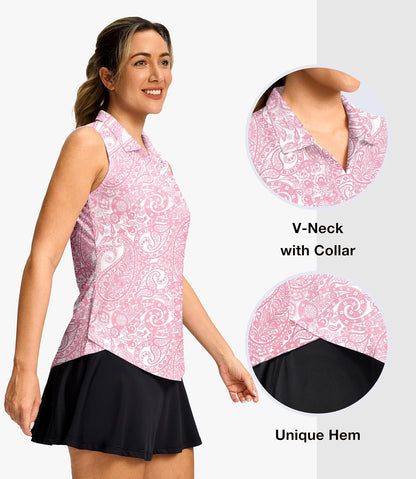 G Gradual Sleeveless Golf Shirts for Women Collared V Neck Tennis Tank Top Cooling Polo UPF 50+ Quick Dry Lightweight