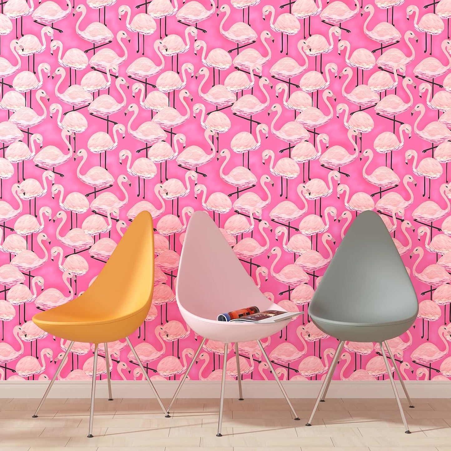 Pink Flamingo Wallpaper Peel and Stick Animal Wallpaper Pink 17.5"X120" Self Adhesive Wall Paper Peel and Stick Modern Watercolor Flamingo Contact Paper for Cabinets and Drawers Living Room