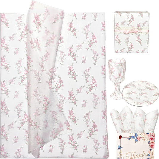 Floral Tissue Paper, White with Pink Gladiolus Flowers Pattern- 30 Sheets, 20x14 In, Gift Wrapping Tissue Paper for Gift Bags, Bouquet Packaging for Wedding Baby Shower DIY Crafts Birthday Party Decor