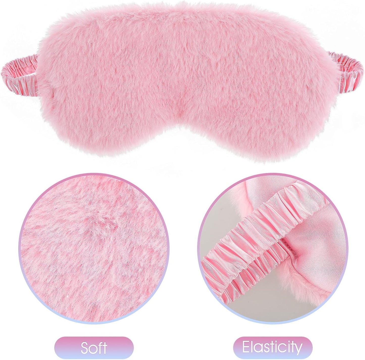2 Pcs Plush Fluffy Eye Mask Soft Sleeping Blindfold Eye Cover Comfortable Furry Faux Fur Sleeping Mask Satin Nap Night Eyeshade Cover for Women Men Gift (White, Pink)