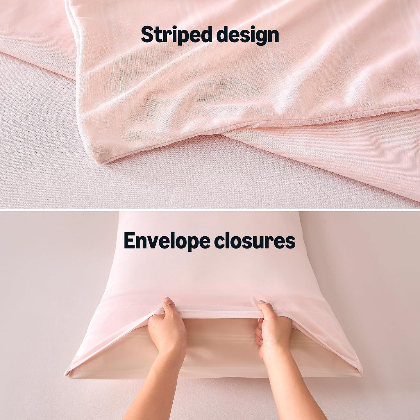 Amazon Basics Stripe Cooling Pillow Cases for Hot Sleepers, Soft Cooling Pillow Covers with Envelope Closure, 20" x 26", Standard, Pink, Pack of 2
