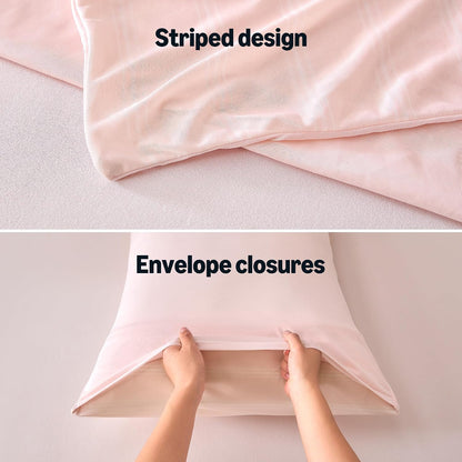 Amazon Basics Stripe Cooling Pillow Cases for Hot Sleepers, Soft Cooling Pillow Covers with Envelope Closure, 20" x 26", Standard, Pink, Pack of 2
