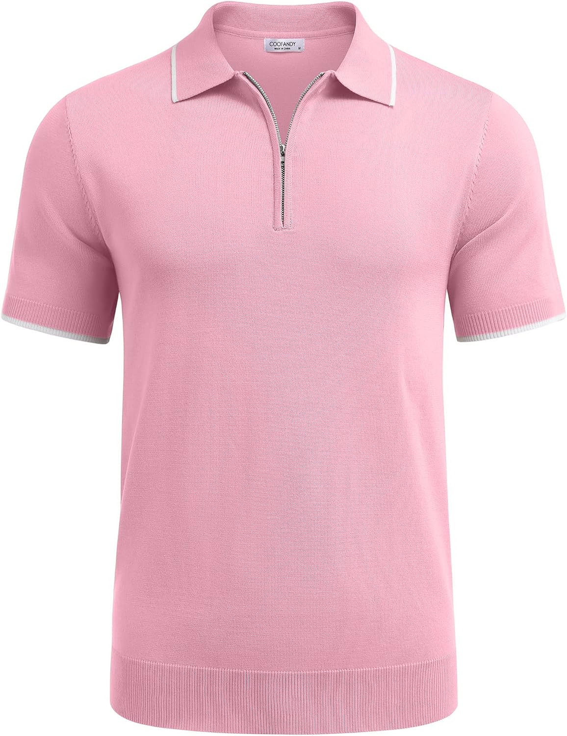 COOFANDY Men's Zipper Polo Shirt Casual Knit Short Sleeve Polo T Shirt Classic Fit Shirts