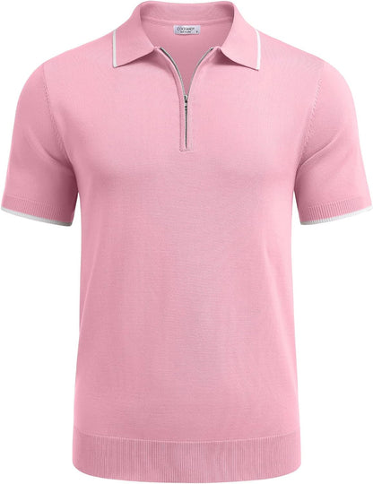 COOFANDY Men's Zipper Polo Shirt Casual Knit Short Sleeve Polo T Shirt Classic Fit Shirts