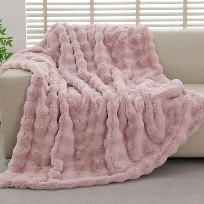 Cozy Fluffy Plush Faux Fur Blanket Pink 50x60 Inch Super Soft Fuzzy Thick Throw Blanket for Sofa Couch Bed
