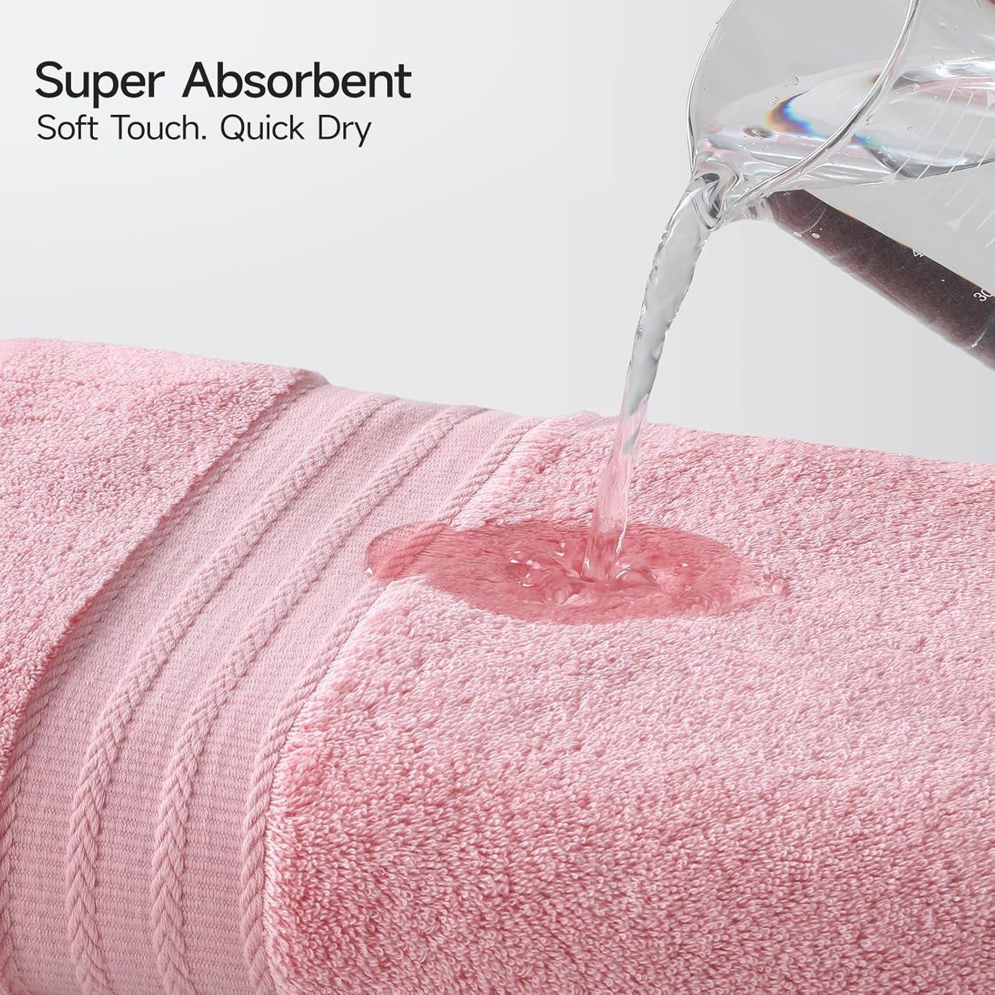 REDKISS Pink Towel Set of 8-100% Cotton Luxury Bath Towels Set for Bathroom, 600 GSM Highly Absorbent Bathroom Towel with 2 Large Bath Sheet, 2 Hand, 4 Washcloths, Pink Shower Towels for Dorm