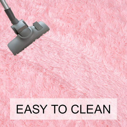 junovo Ultra Soft Washable Shaggy Rug - Non-Slip Oval Carpet for Nursery, Kids Bedroom & Home Decor (2.6x5.3ft Pink) | Plush Fluffy Floor Mat for Cozy Living Spaces