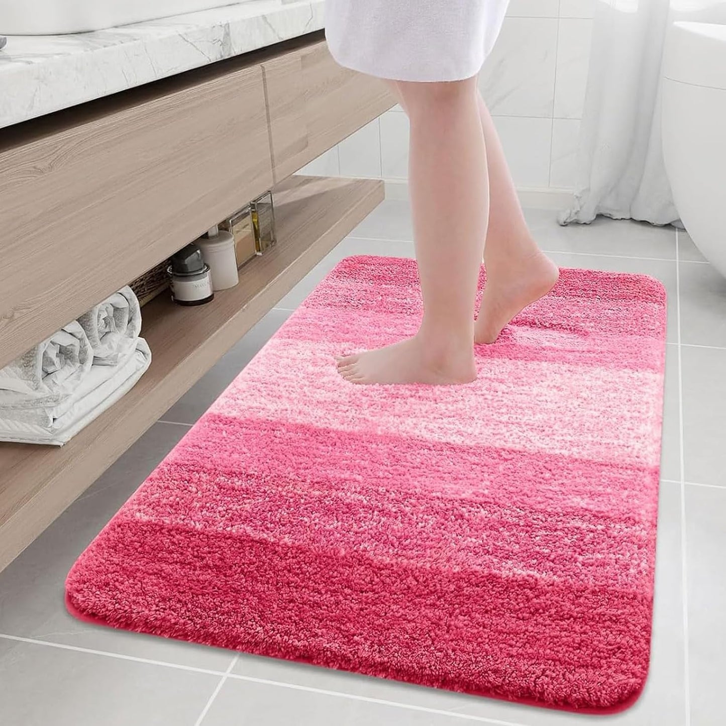 Arotive Microfiber Bathroom Rugs, Shaggy Soft and Absorbent Bath Rug, Non-Slip, Thick Plush Machine Washable Dry Bath Mats for Bathroom, Tub and Shower, 36x24, Pink, Rectangular