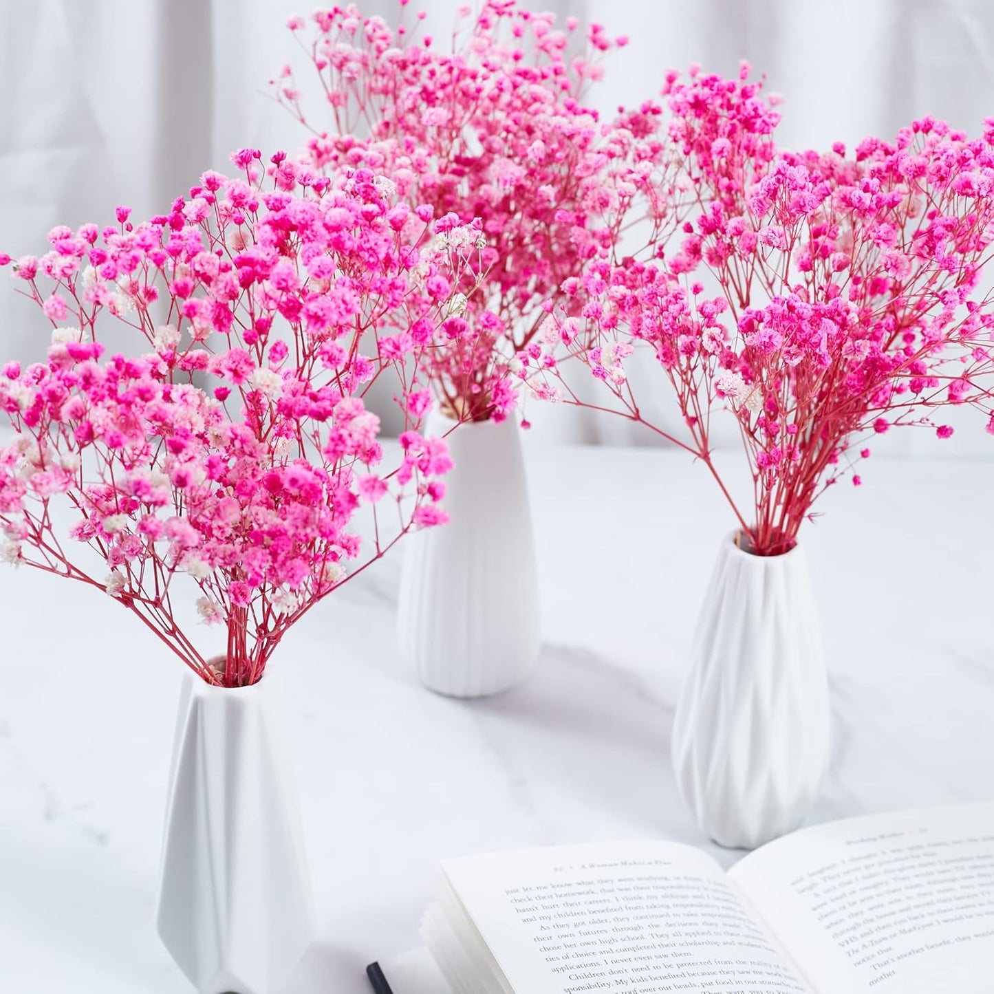 Preserved Baby's Breath 3 Bunches, 100% Natrual Fresh Gypsophila Long Lasting Flowers for Vase Arrangements Home Decoration Photo Props Parties and Weddings, DIY Décor-Pink