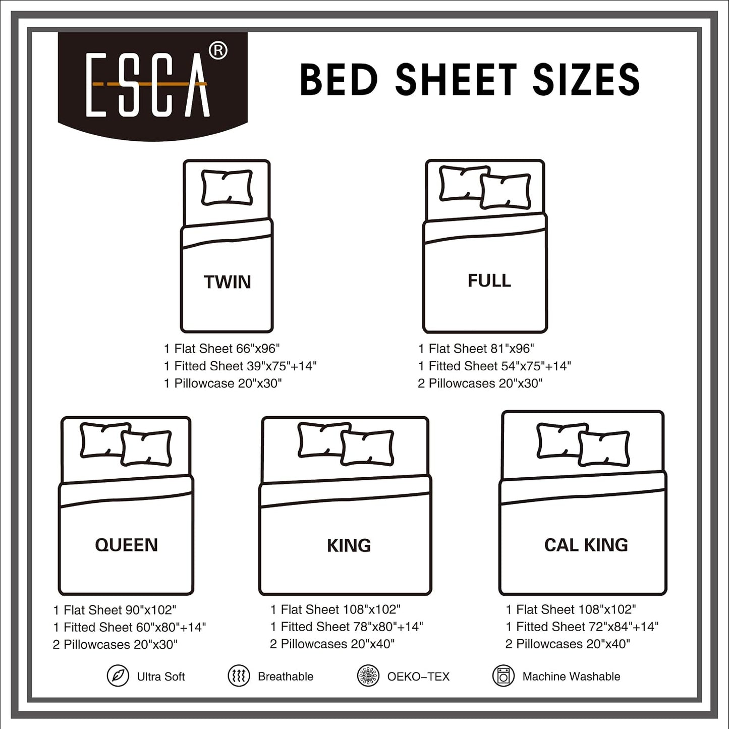 ESCA 4-Piece Peach Sheet Set Full Size with Flat Sheet, Fitted Sheet, and Pillowcases
