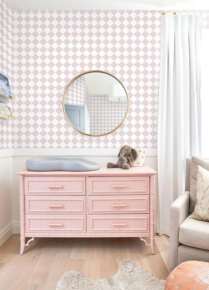 Safiyya Pink Wallpaper Geometric Checkered Peel and Stick Wallpaper Self Adhesive Removable Contact Paper Pink Check Wall Paper for Bedroom Nursery Room Cabinet 78.7"x 17.3"