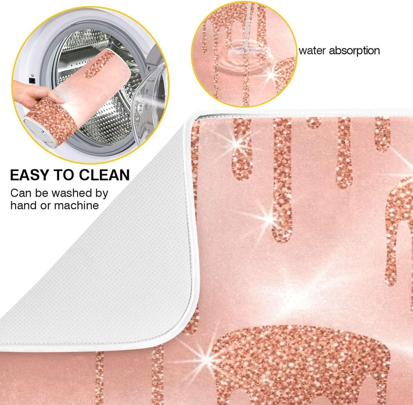 Rose Gold Pink Dishes Drying Mats Cute Quick-dry Print Countertop Heat Pad Kitchen Counter Dishes Mats, 18" x 24"