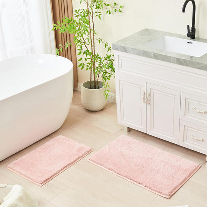 CozeCube Upgraded Shaggy Bath mat for Bathroom Non Slip 20" X 32", Super Soft Quick Dry Bath Rugs, Fluffy Plush Bathroom Rugs Machine Washable, Dusty Pink