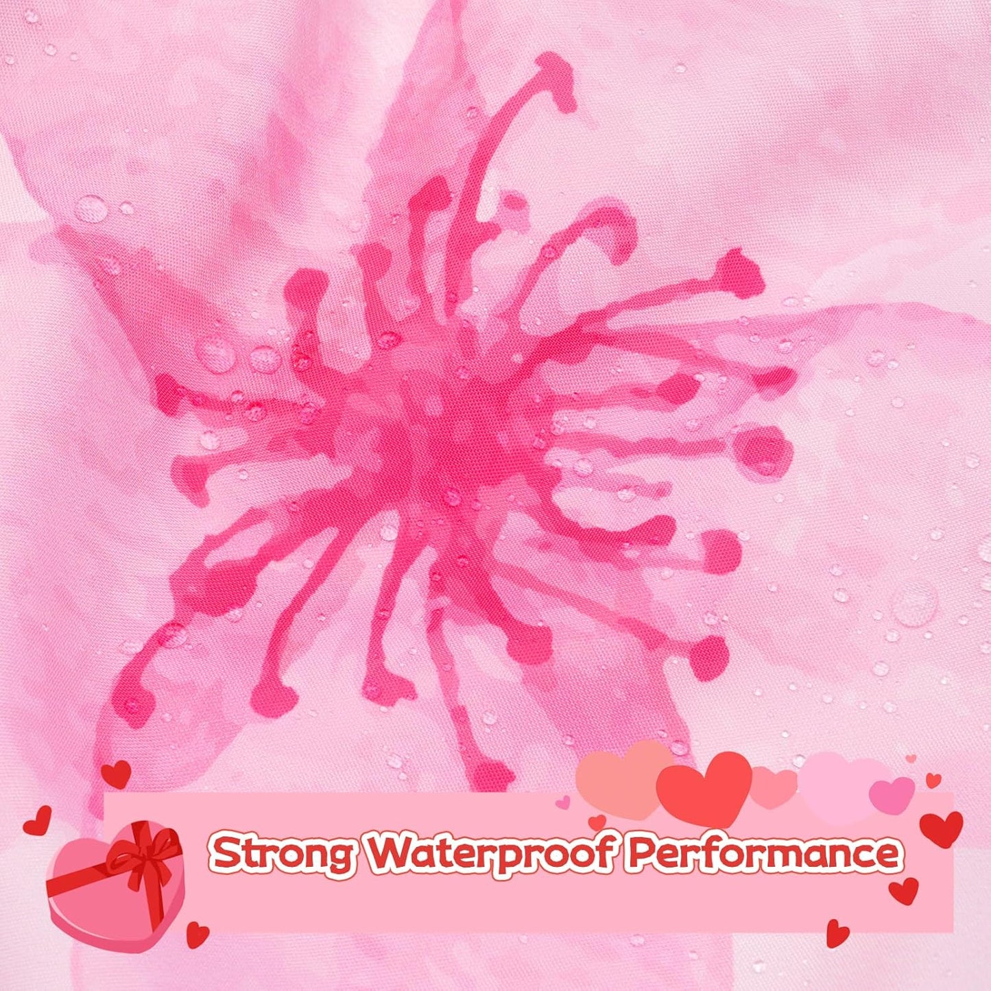 Cherry Shower Curtain, Pink Shower Curtain with Floral Heart Cherry Decoration, 71x71 Inches Waterproof Fabric Bathtub Curtains for Girls Kids Bathroom Decor