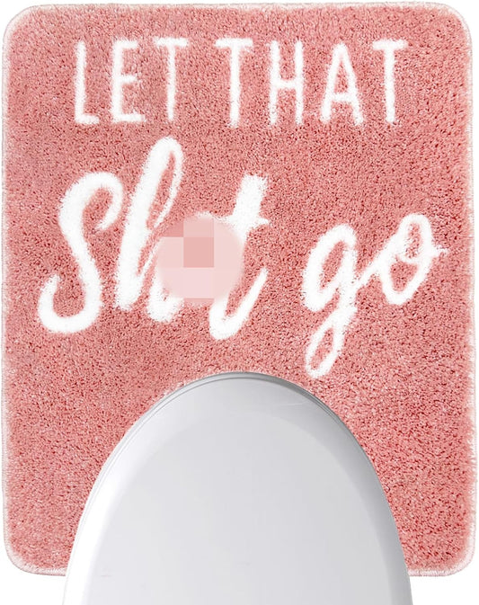 Fun Toilet Rug U Shaped Toilet Mat Cute Bathroom Rugs 24x20 Non Slip Washable Pink Bath Mat Water Absorbent Funny Bathroom Decor Pink and White Toilet Rug