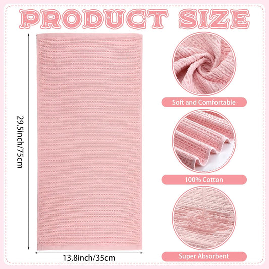 Mindsoft 4 Pack Pink Hand Towels Waffle Striped Pattern 100% Cotton Soft Hand Towels for Bathroom 13 x 29 Inch Absorbent Waffle Washcloths for Bathroom Kitchen