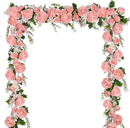 DearHouse 2Pack Artificial Peony Flower Garland - Silk Peony Garland with Pink Flowers for Wedding Party Table Decoration,6ft/Strand