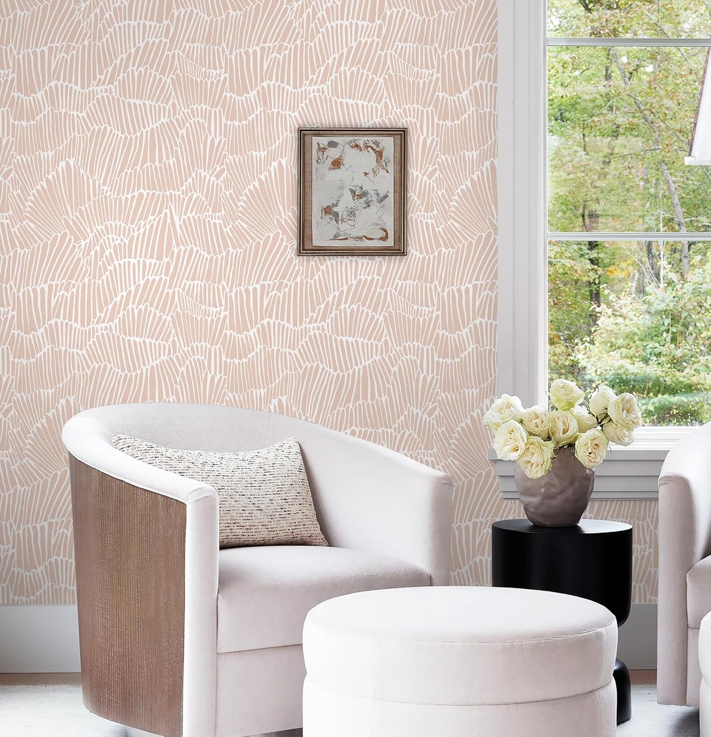 Guvana Pink Wallpaper Peel and Stick Modern Light Pink and White Contact Paper Boho Striped Wall Paper Self Adhesive Waterproof Wallpaper for Bedroom Bathroom Accent Wall Decor Vinyl Roll 17.3"×78.7"