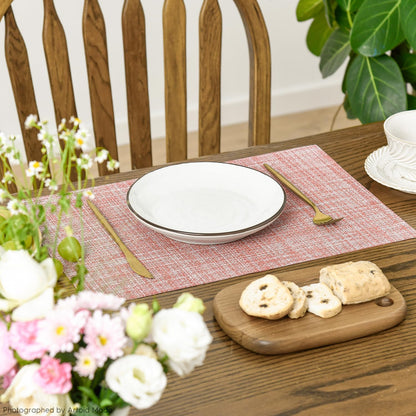 Artoid Mode Pink Vinyl Placemats Set of 4, Washable Heat Resistant Non-Slip Plastic PVC Place Mats for Farmhouse Holiday Party Dining Decor