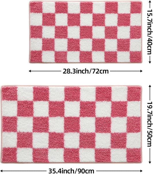 Lifup Checkered Bath Mat, Soft and Absorbent Microfiber Bathroom Rugs, Quick Dry Shaggy Bath Carpet, Suitable for Floor, Tub, Shower Pink 16" x 28"