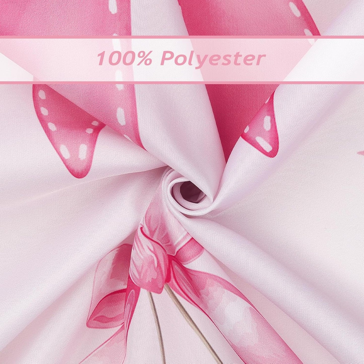 Bonhause Pink Bow Shower Curtain, Cute Cherry Heart Girly Coquette Bathroom Decor 72 x 72 Inch Polyester Fabric Waterproof Bath Curtain with 12 Hooks