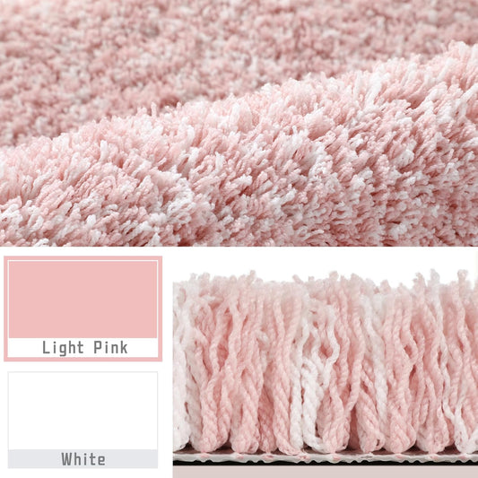 Yimobra Light Pink and White Bathroom Rugs Non Slip Washable, Ultra Soft and Water Absorbent Bath Mats, Plush Fluffy Shower Mat Outside, Microfiber Thick Matts for Bathroom Floor/Sink, 24x17