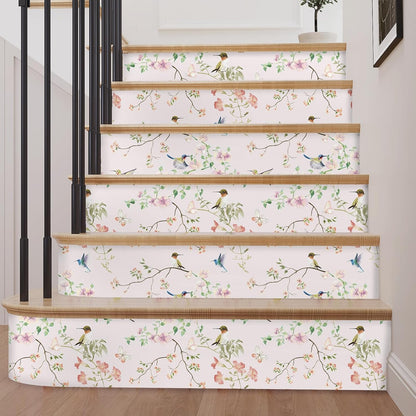 VaryPaper 17.7"x78.7" Rustic Hummingbird Floral Wallpaper Peel and Stick Decorative Purple/Pink Floral Contact Paper for Cabinets Drawers Removable Self Adhesive Mural Wallpaper for Bedroom Nursery