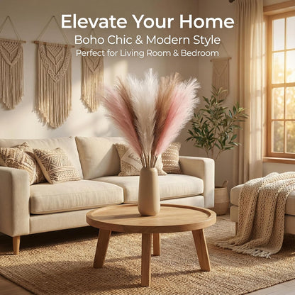 Pampas Grass Decor 30pcs 21.7 Inch, Faux Pampas Grass White Pink Brown Artificial Dried Flowers Fluffy No Shedding for Boho Wedding Home Bedroom Vase Filler