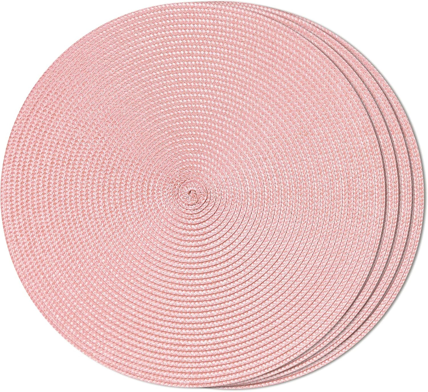 FunWheat Round Braided Placemats Set of 4 Table Mats for Dining Tables Woven Washable Non-Slip Place mats 15inch (Pink, 4pcs)