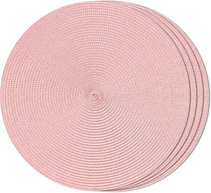 FunWheat Round Braided Placemats Set of 4 Table Mats for Dining Tables Woven Washable Non-Slip Place mats 15inch (Pink, 4pcs)