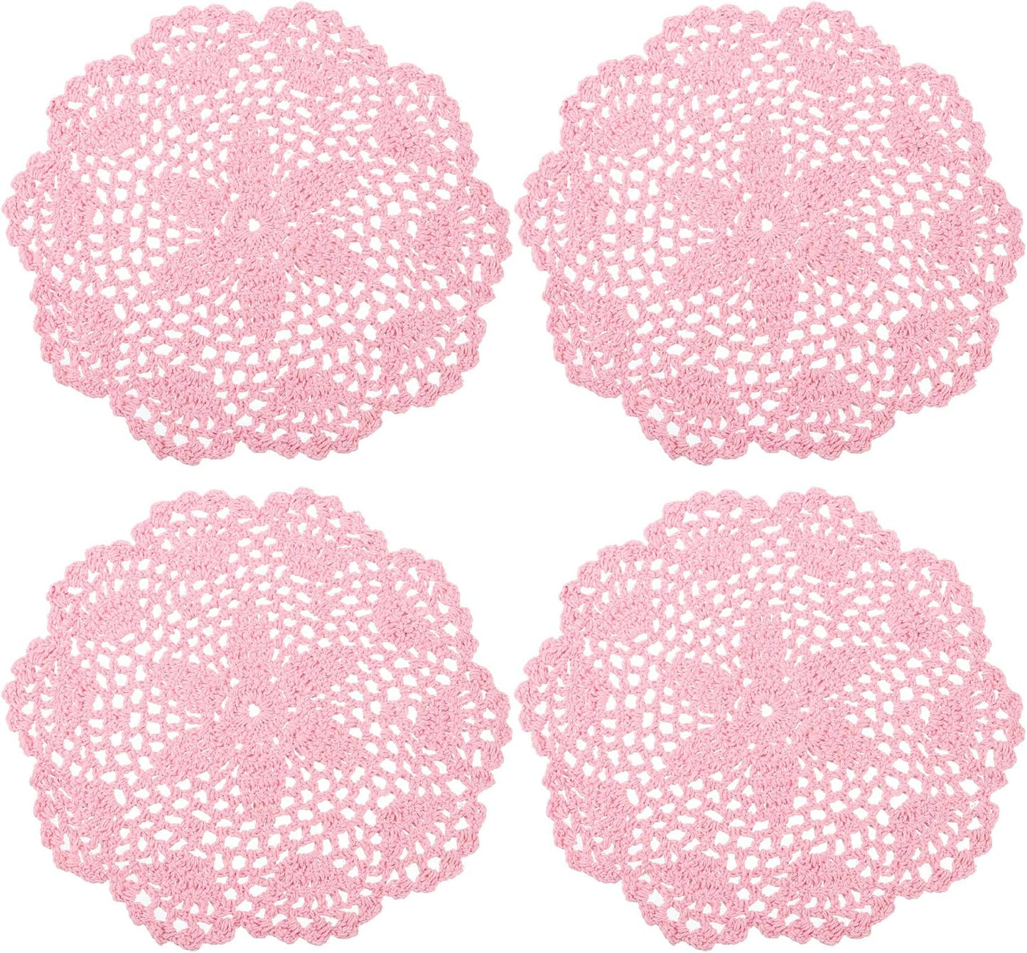 uxcell Crochet Doilies, 4Pcs 8" - Handmade Crochet Cotton Coaster, Round Lace Placemats with Floral Patterns for Wedding Party Decoration (Pink)
