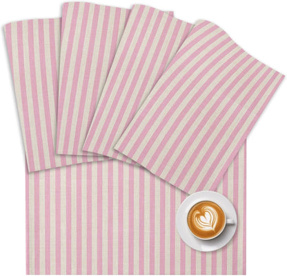 Pink Stripes Placemat Set of 6 Non-Slip Placemats for Dining Table Linen Classic Vertical Striped Washable Table Mats, Heat Resistant Kitchen Table Mats for Party, Dining Room & Home Decor