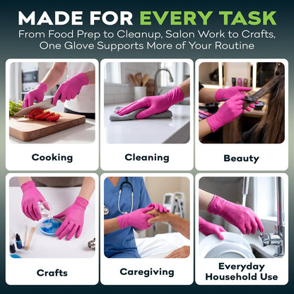 FifthPulse Fuchsia Hot Pink Nitrile Disposable Gloves -3 Mil Medical Exam Nitrile Gloves -Powder and Latex Free