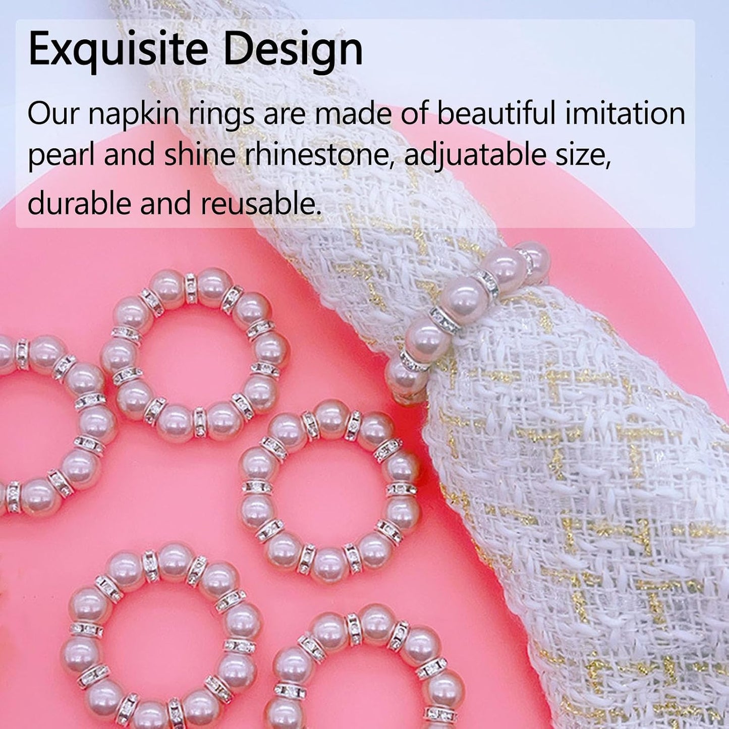 6 PCS Pearl Napkin Rings Stretched Beaded Table Napkin Holder for Christmas Birthday Wedding Anniversary Dinning Party Decor