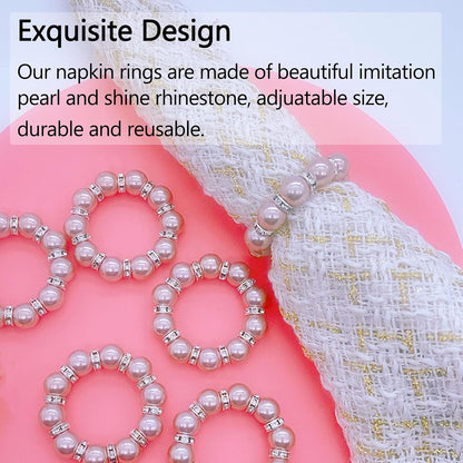 6 PCS Pearl Napkin Rings Stretched Beaded Table Napkin Holder for Christmas Birthday Wedding Anniversary Dinning Party Decor