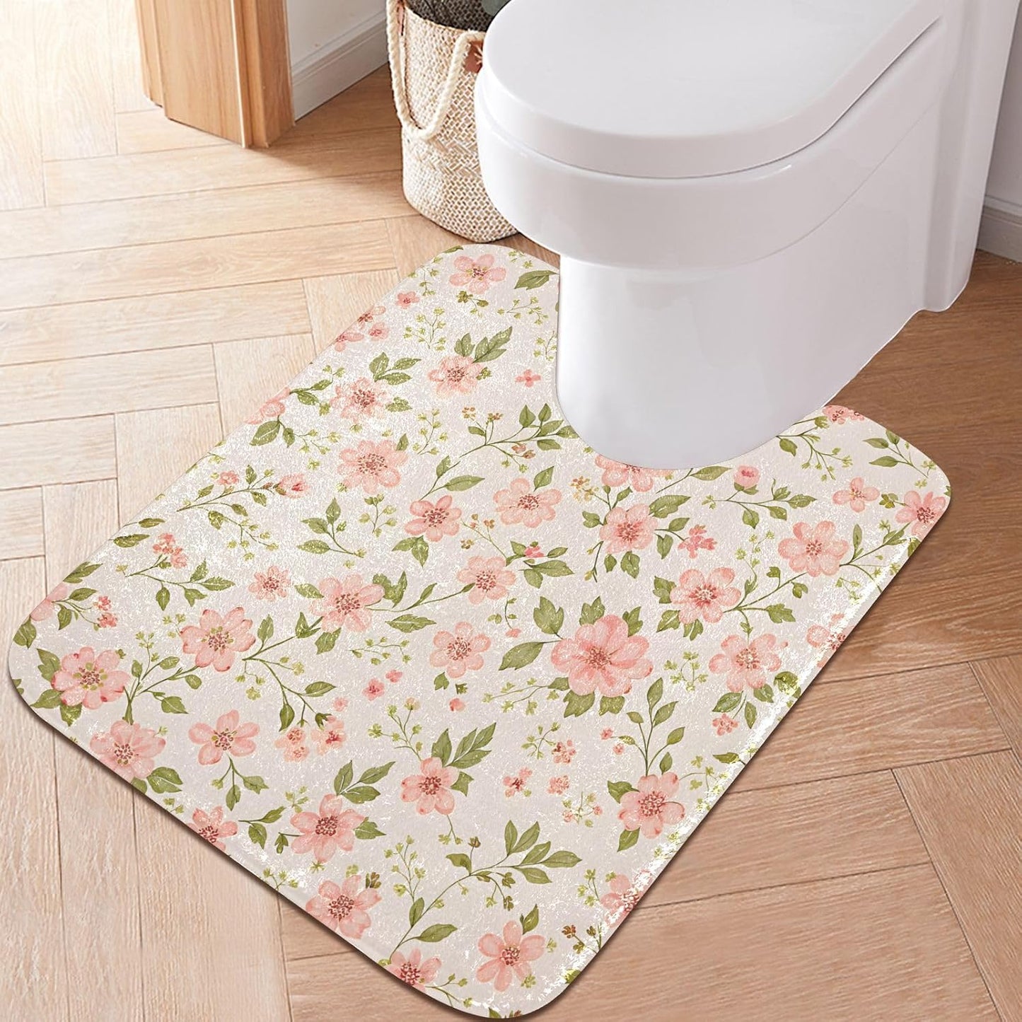 Pink Flowers Bathroom Mat Rug 24" x 16" Non Slip Super Absorbent Quick Dry Bath Mats for Bathtub Fluffy Rugs